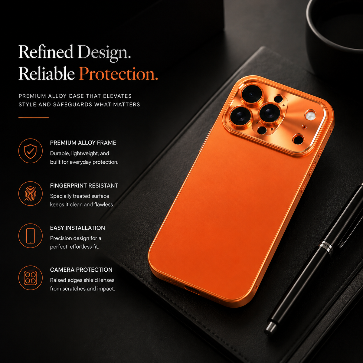 Premium iPhone Case Ultra Thin Aluminum Frame Frosted Matte Back Cover Shockproof Protective Camera Lens Guard Slim Design Full Coverage Anti Fingerprint Description Title