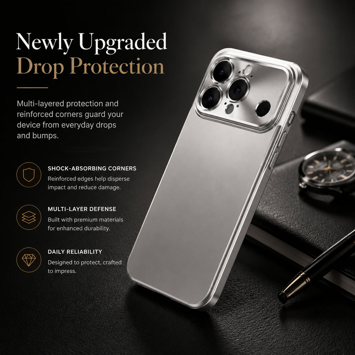 Premium iPhone Case Ultra Thin Aluminum Frame Frosted Matte Back Cover Shockproof Protective Camera Lens Guard Slim Design Full Coverage Anti Fingerprint Description Title