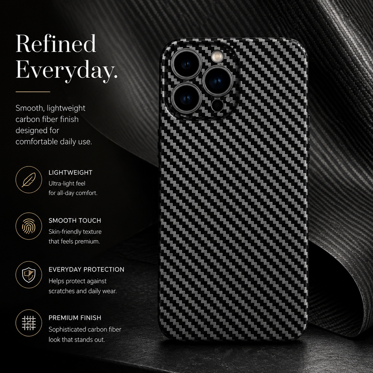 Premium iPhone Case Ultra Thin Carbon Fiber Matte Protective Cover 0.2mm PP Back Lightweight Scratch Resistant Slim Minimalist Hard Back Design