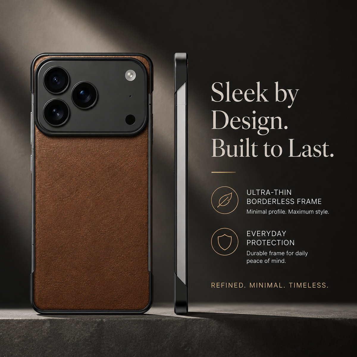 Premium iPhone Case Ultra Thin Frameless Leather PC Cover MagSafe Compatible Shockproof Anti Fall Borderless Protection Camera Lens Guard Slim Design
