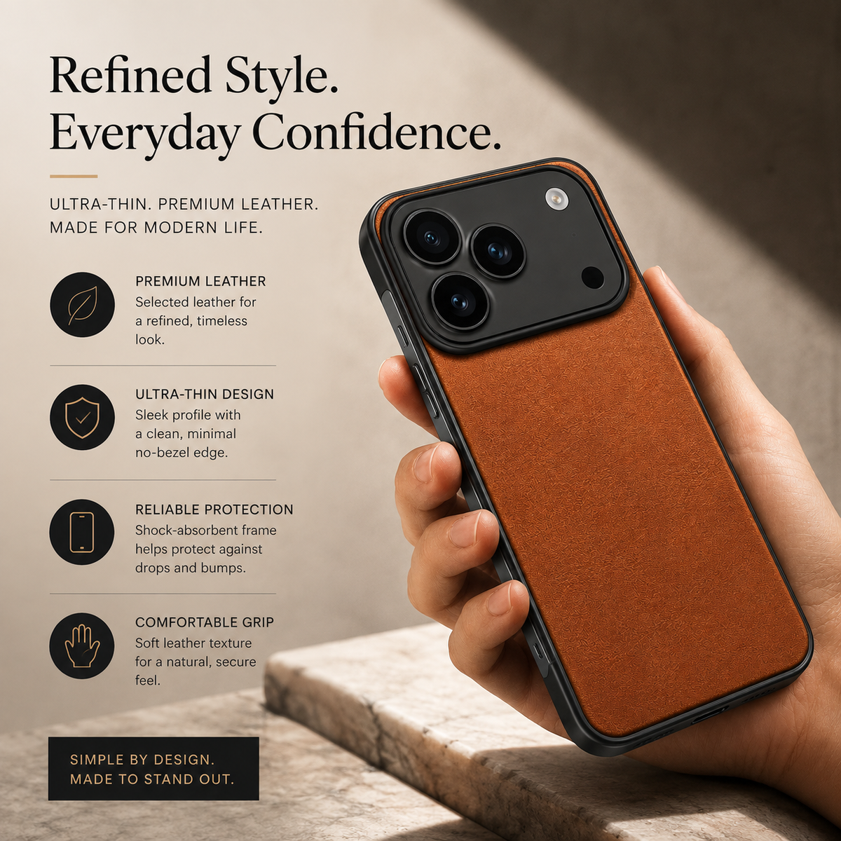 Premium iPhone Case Ultra Thin Frameless Leather PC Cover MagSafe Compatible Shockproof Anti Fall Borderless Protection Camera Lens Guard Slim Design