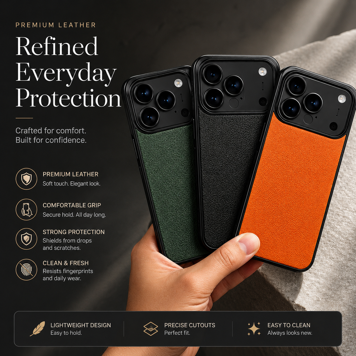 Premium iPhone Case Ultra Thin Frameless Leather PC Cover MagSafe Compatible Shockproof Anti Fall Borderless Protection Camera Lens Guard Slim Design