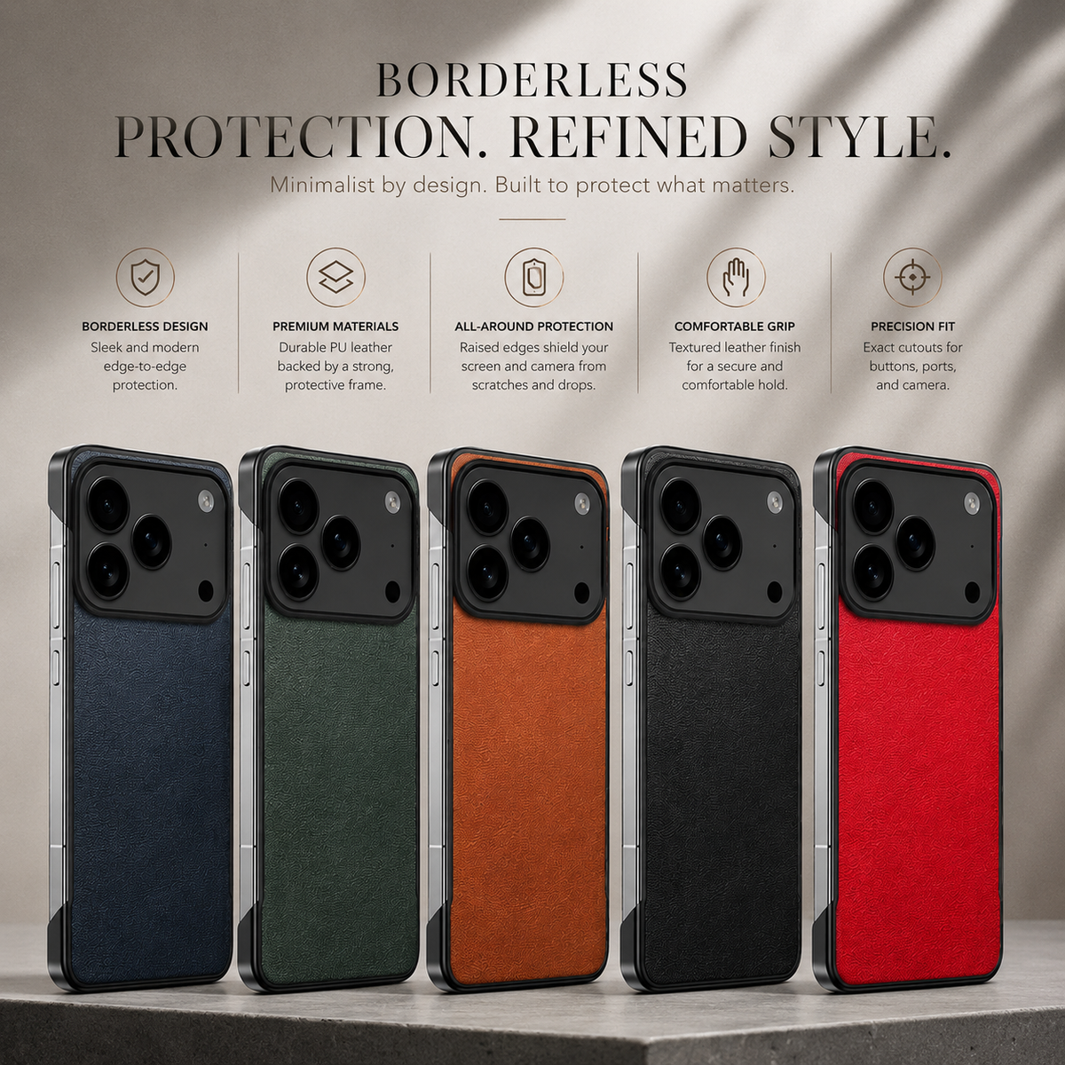 Premium iPhone Case Ultra Thin Frameless Leather PC Cover MagSafe Compatible Shockproof Anti Fall Borderless Protection Camera Lens Guard Slim Design