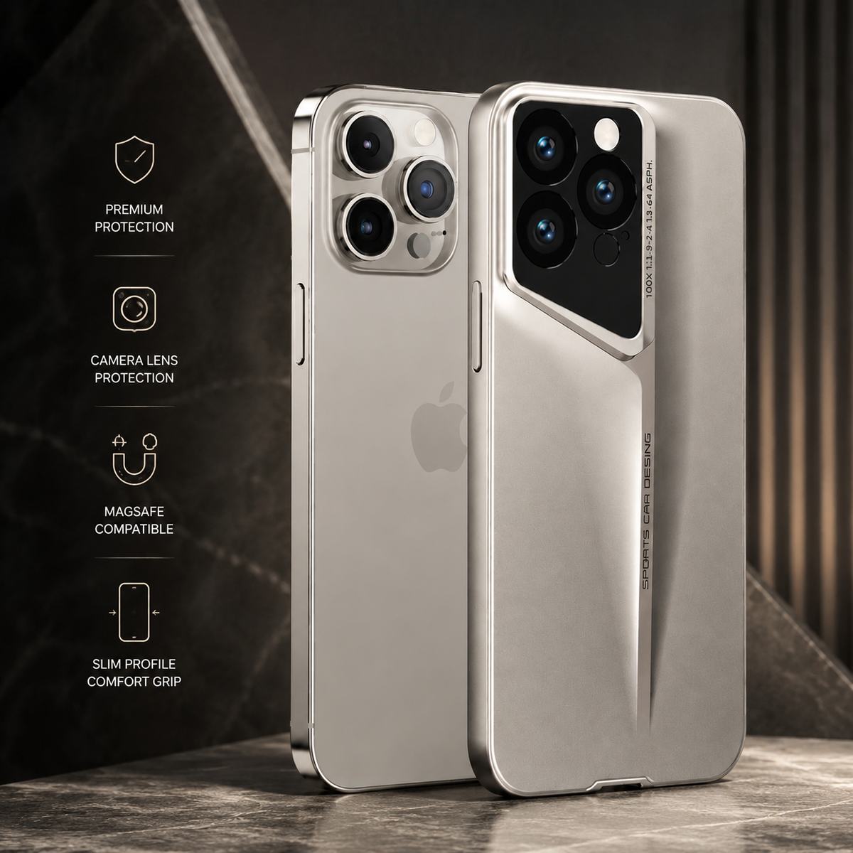 Premium iPhone Case Ultra Thin Titanium Blade Cover Shockproof Camera Lens Protection Lightweight Protective Case Slim Anti Scratch Durable Hard Back Design