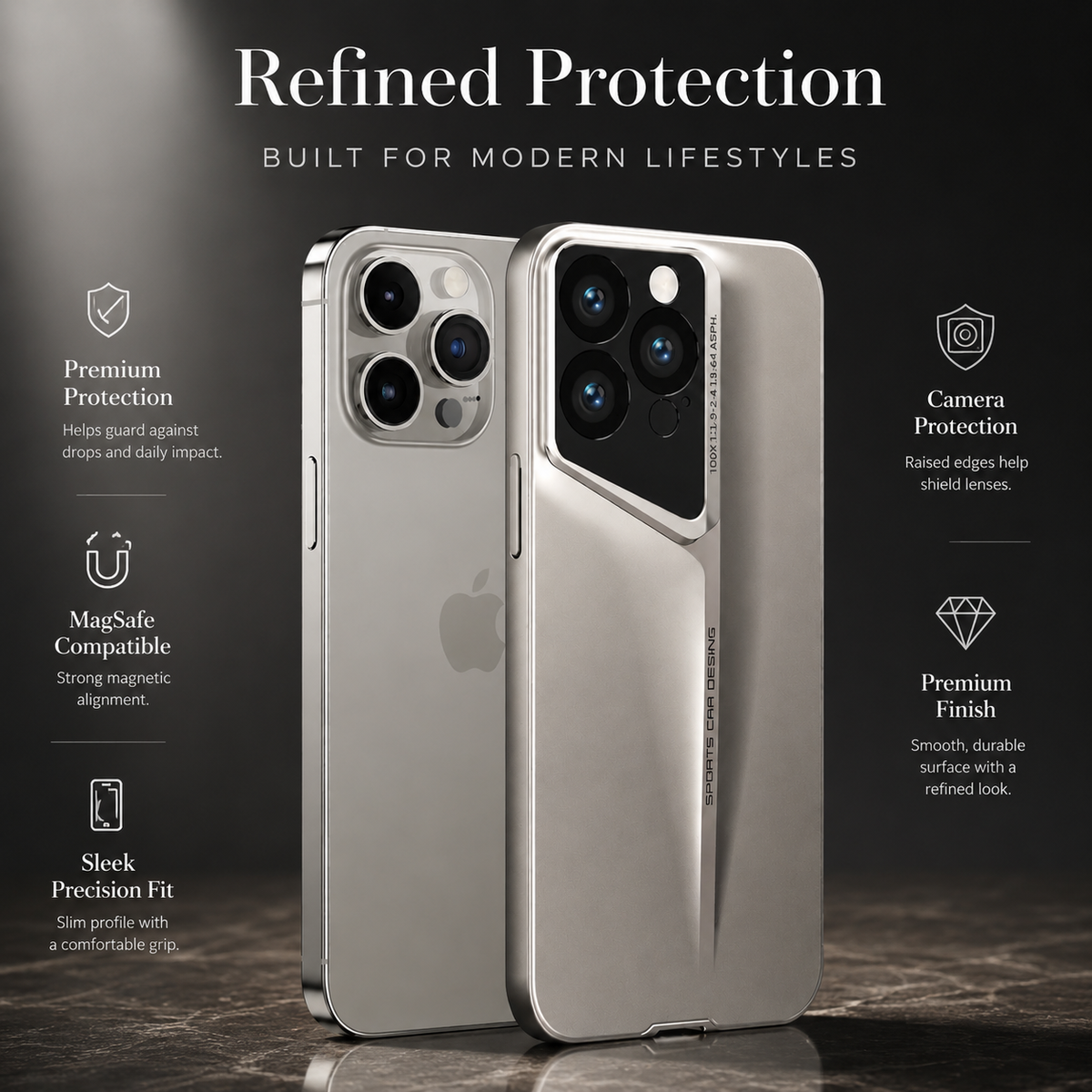 Premium iPhone Case Ultra Thin Titanium Blade Cover Shockproof Camera Lens Protection Lightweight Protective Case Slim Anti Scratch Durable Hard Back Design