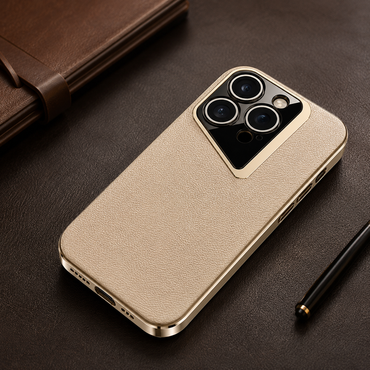 Premium iPhone Case Vegan Leather Hard Back Protective Cover Camera Lens Protection Anti Fingerprint Anti Scratch Slim Lightweight Minimalist Soft Touch