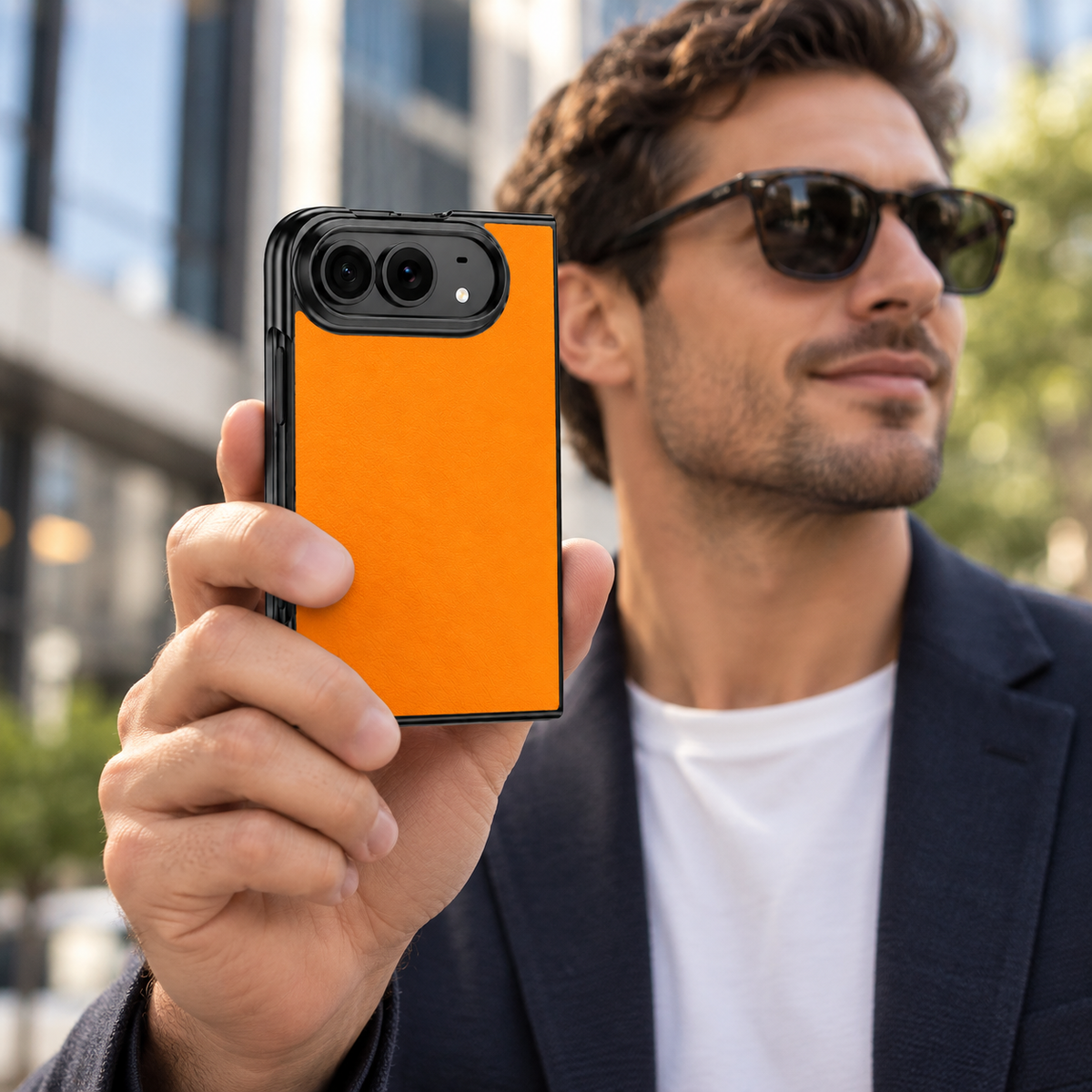 Premium iPhone Case Vegan Leather Sheepskin Texture Business Matte Foldable Shockproof Anti Scratch Non Slip Full Protection Slim Protective Cover Case