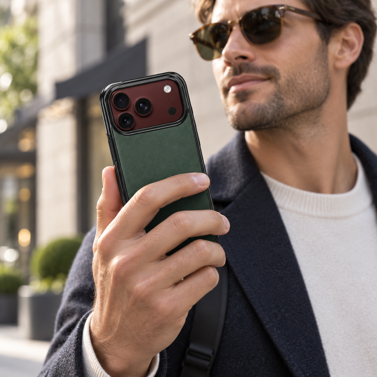 Premium iPhone Case Vegan Leather Sheepskin Texture Business Matte Foldable Shockproof Anti Scratch Non Slip Full Protection Slim Protective Cover Case