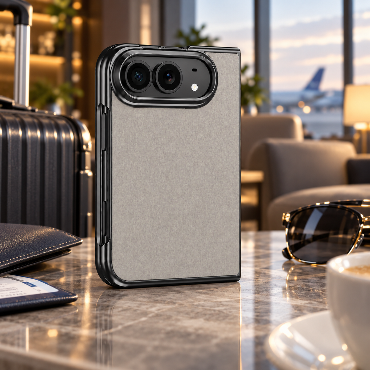 Premium iPhone Case Vegan Leather Sheepskin Texture Business Matte Foldable Shockproof Anti Scratch Non Slip Full Protection Slim Protective Cover Case