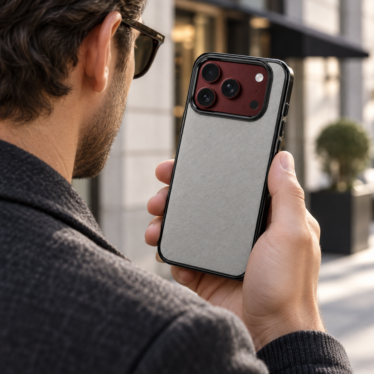 Premium iPhone Case Vintage Leather Style Semi Clear Acrylic Soft Touch Sweat Resistant Slim Foldable Protective Shockproof Phone Cover Case Design