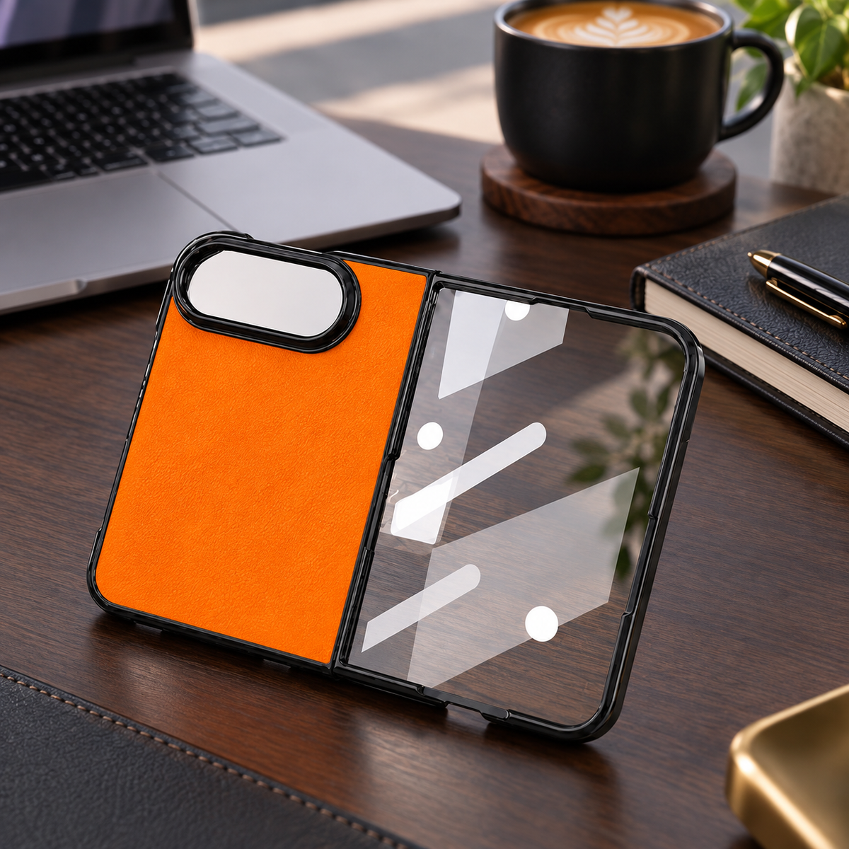 Premium iPhone Case Vintage Leather Style Semi Clear Acrylic Soft Touch Sweat Resistant Slim Foldable Protective Shockproof Phone Cover Case Design