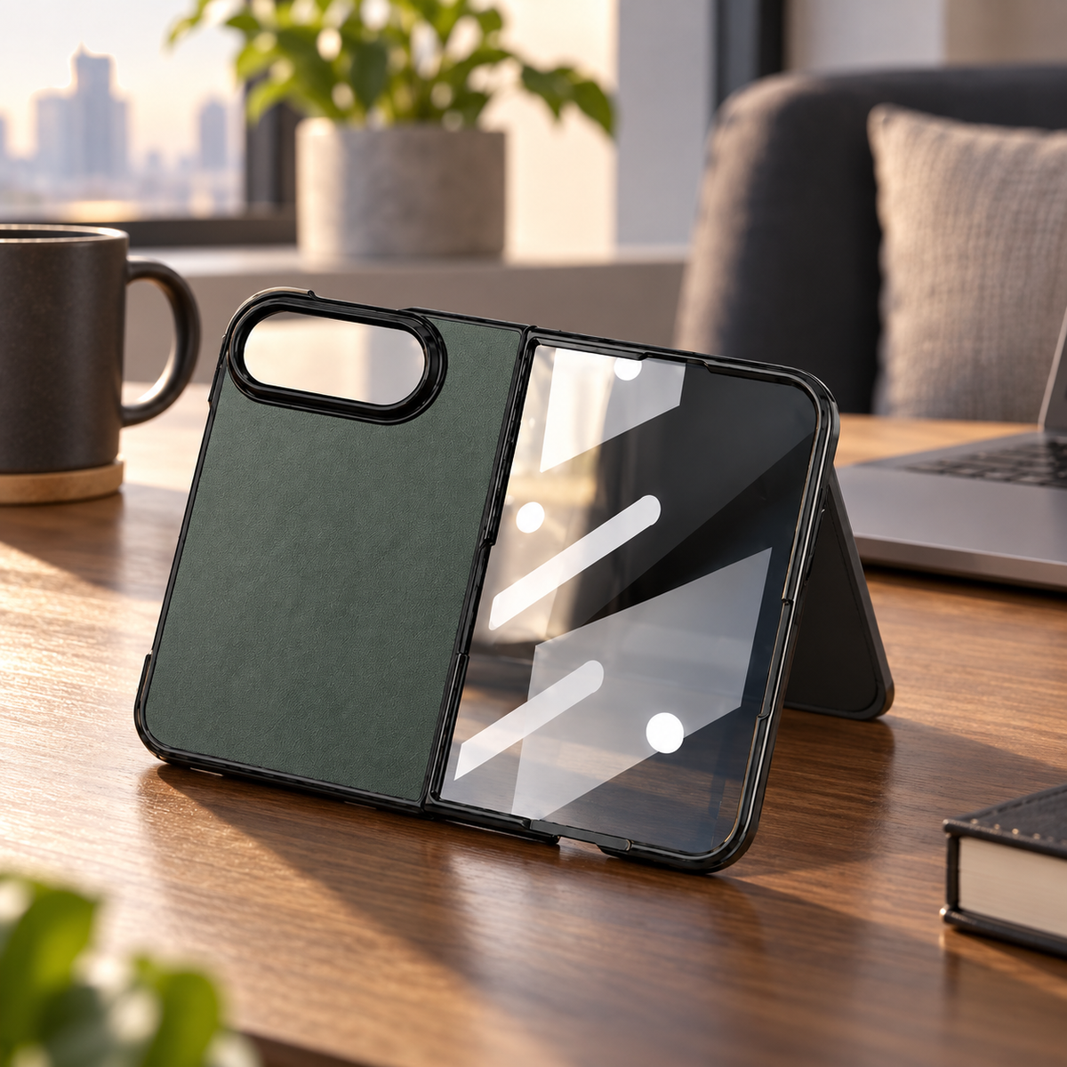 Premium iPhone Case Vintage Leather Style Semi Clear Acrylic Soft Touch Sweat Resistant Slim Foldable Protective Shockproof Phone Cover Case Design