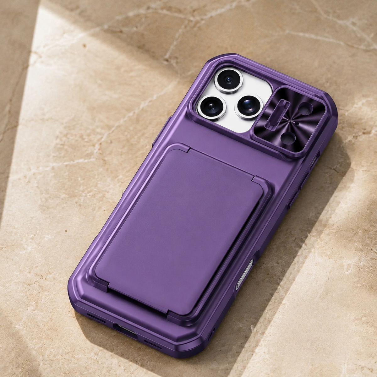 Premium iPhone Case Wallet Card Holder 3-4 Cards Kickstand Slide Camera Cover Wrist Strap Shockproof PC TPU Rugged Protective Phone Case