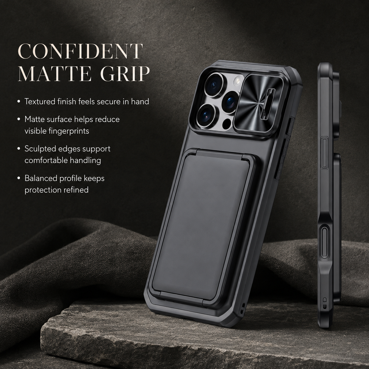 Premium iPhone Case Wallet Card Holder 3-4 Cards Kickstand Slide Camera Cover Wrist Strap Shockproof PC TPU Rugged Protective Phone Case