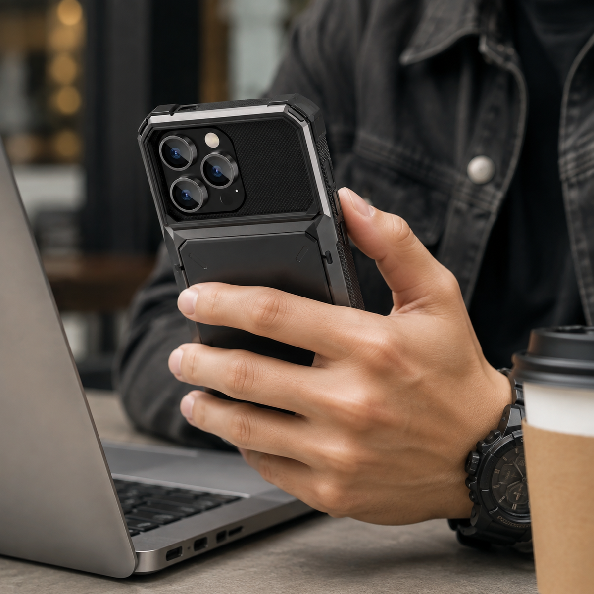 Premium iPhone Case Wallet Card Holder Hidden Flip Door Shockproof Protective Cover Dual Layer Armor Anti Scratch Camera Protection Raised Screen Grip