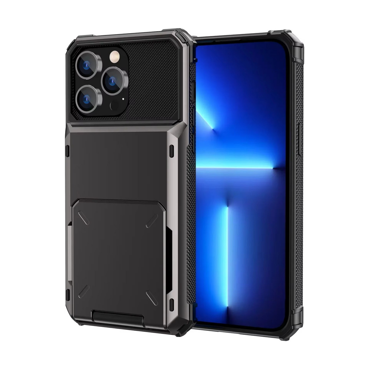 Premium iPhone Case Wallet Card Holder Hidden Flip Door Shockproof Protective Cover Dual Layer Armor Anti Scratch Camera Protection Raised Screen Grip