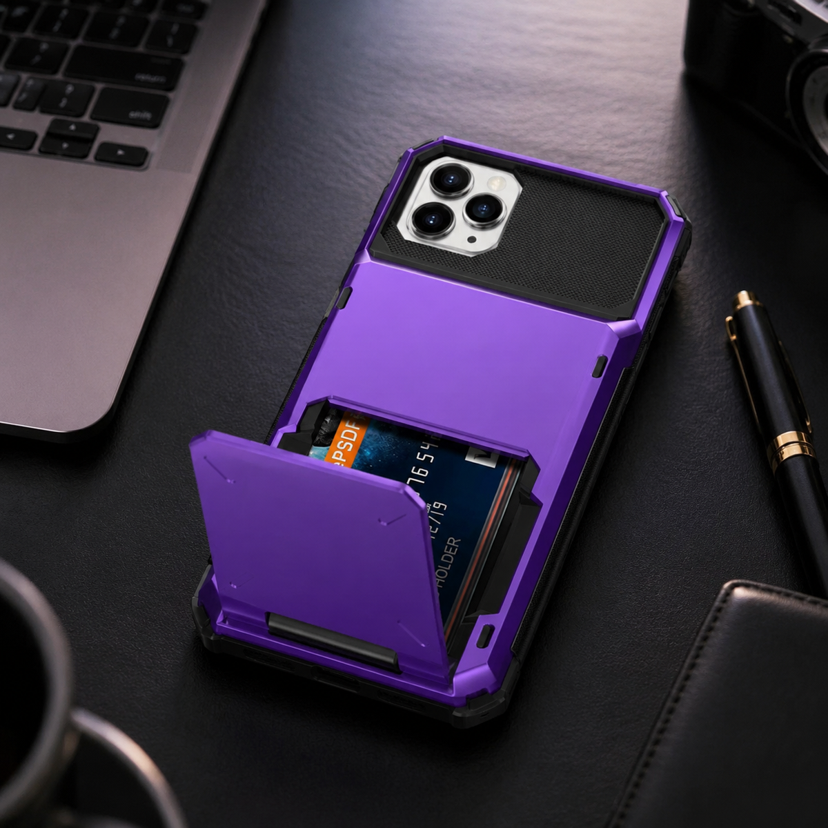 Premium iPhone Case Wallet Card Holder Hidden Flip Door Shockproof Protective Cover Dual Layer Armor Anti Scratch Camera Protection Raised Screen Grip