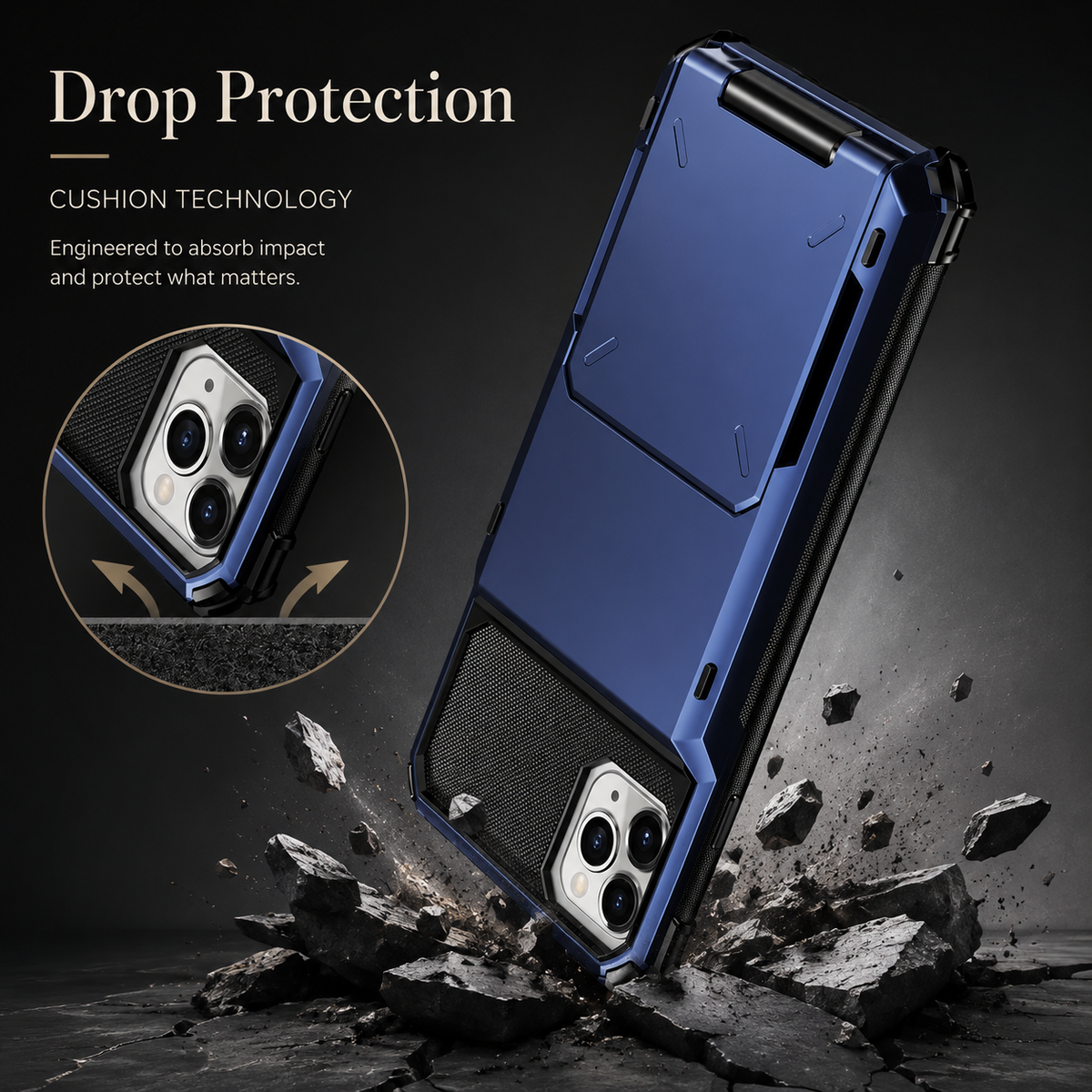 Premium iPhone Case Wallet Card Holder Hidden Flip Door Shockproof Protective Cover Dual Layer Armor Anti Scratch Camera Protection Raised Screen Grip