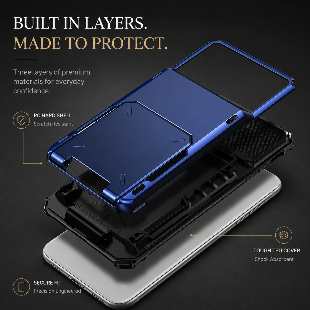 Premium iPhone Case Wallet Card Holder Hidden Flip Door Shockproof Protective Cover Dual Layer Armor Anti Scratch Camera Protection Raised Screen Grip