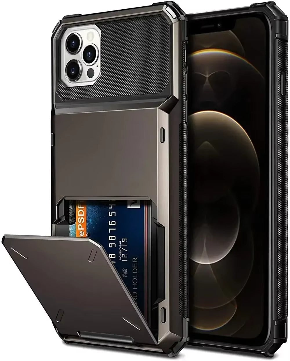 Premium iPhone Case Wallet Card Holder Hidden Flip Door Shockproof Protective Cover Dual Layer Armor Anti Scratch Camera Protection Raised Screen Grip