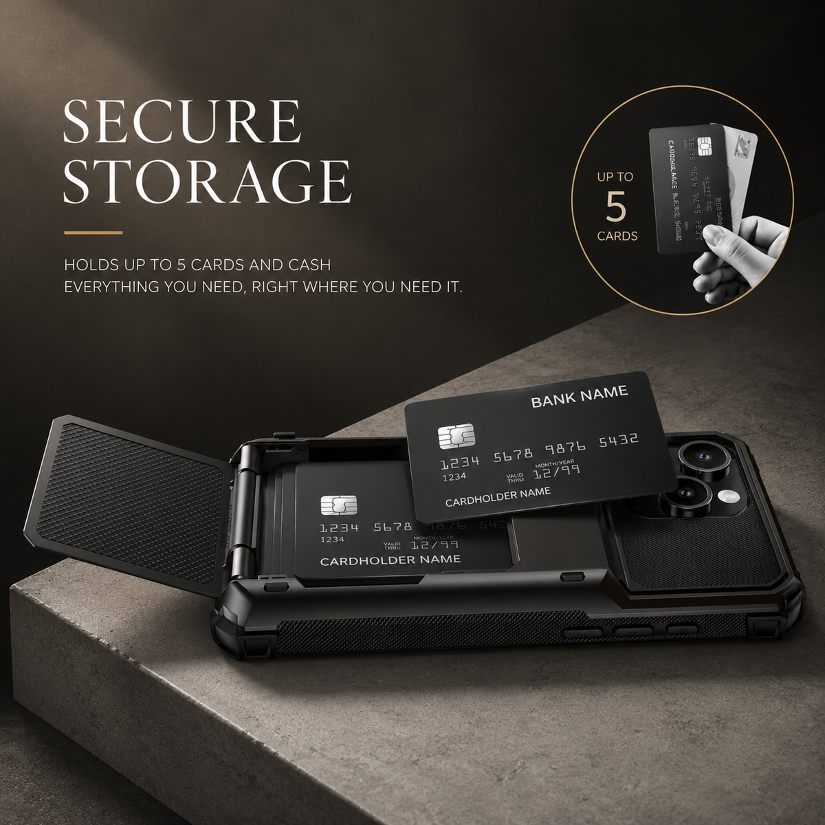 Premium iPhone Case Wallet Card Holder Slide Armor Shockproof Protective Cover Dual Layer PC Anti Scratch Anti Fingerprint Non Slip Slim Business Design