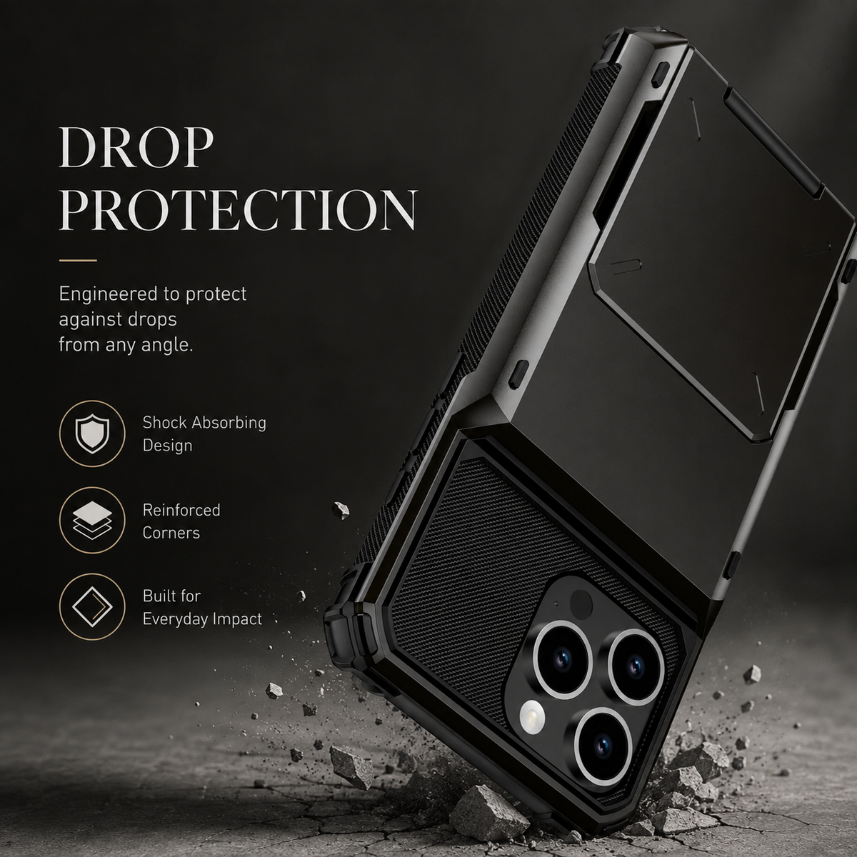 Premium iPhone Case Wallet Card Holder Slide Armor Shockproof Protective Cover Dual Layer PC Anti Scratch Anti Fingerprint Non Slip Slim Business Design