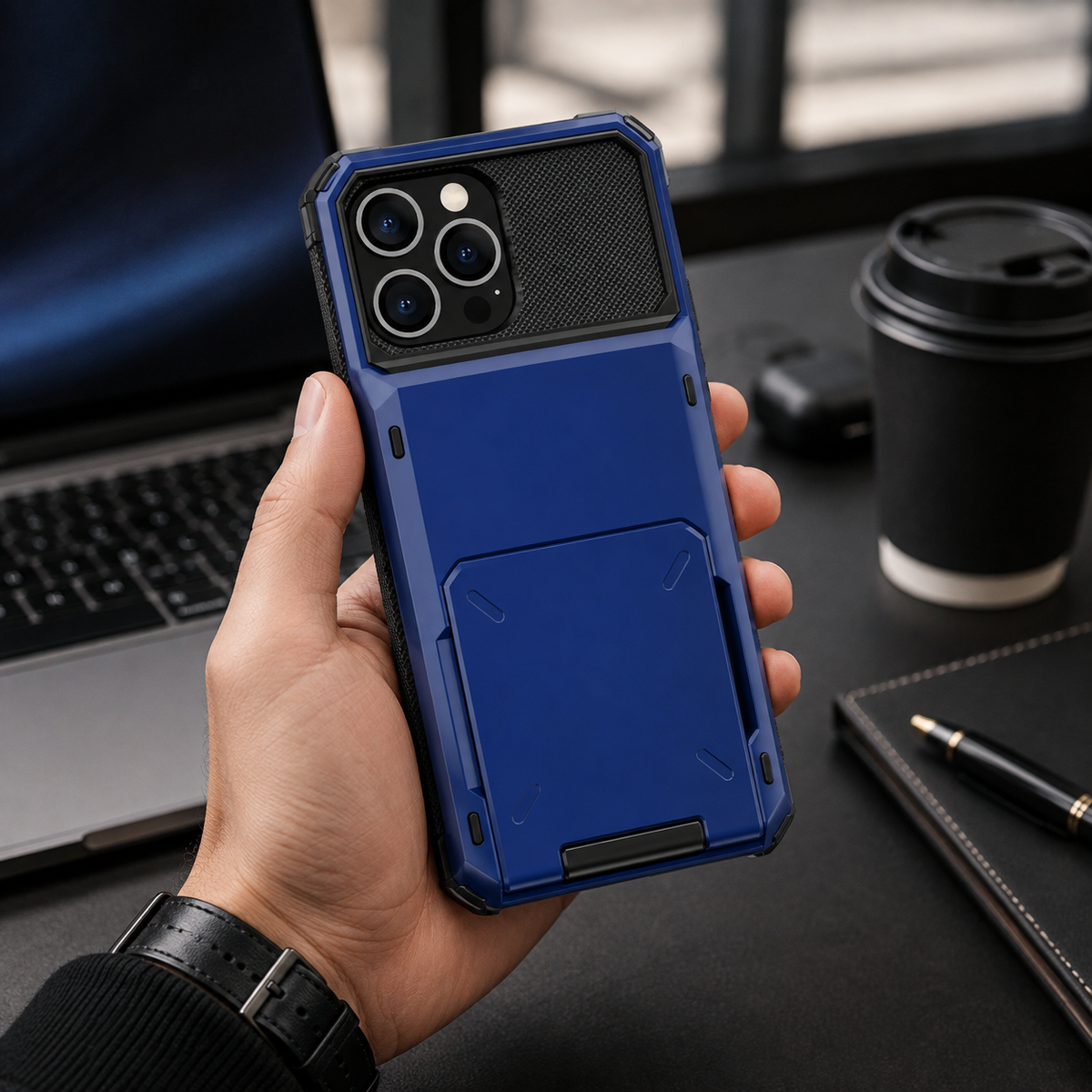 Premium iPhone Case Wallet Card Holder Slide Armor Shockproof Protective Cover Dual Layer PC Anti Scratch Anti Fingerprint Non Slip Slim Business Design