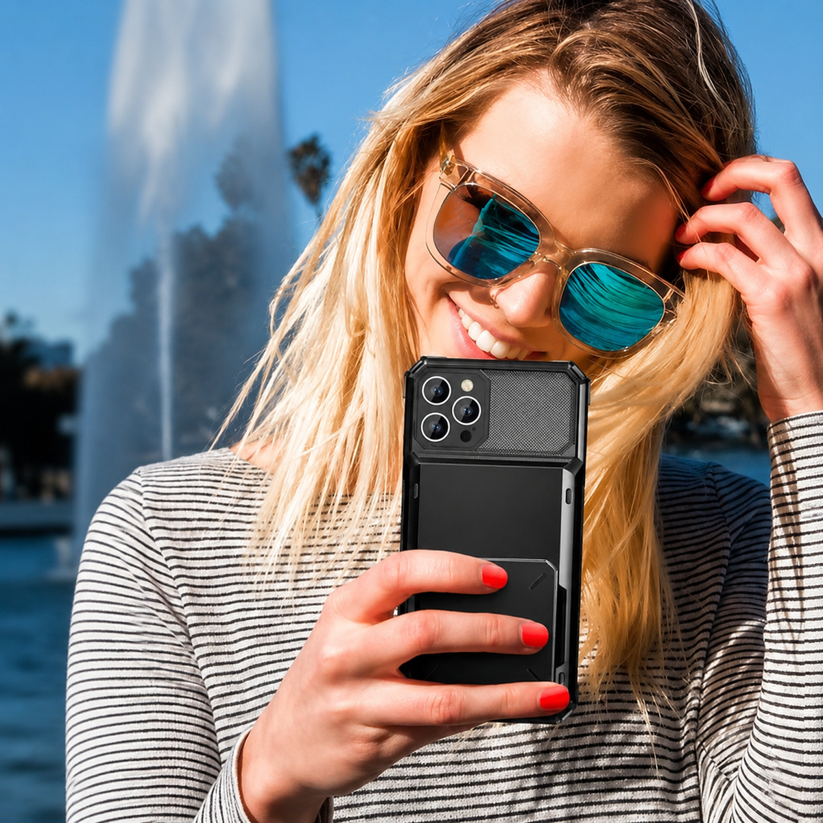 Premium iPhone Case Wallet Card Holder Slide Armor Shockproof Protective Cover Dual Layer PC Anti Scratch Anti Fingerprint Non Slip Slim Business Design