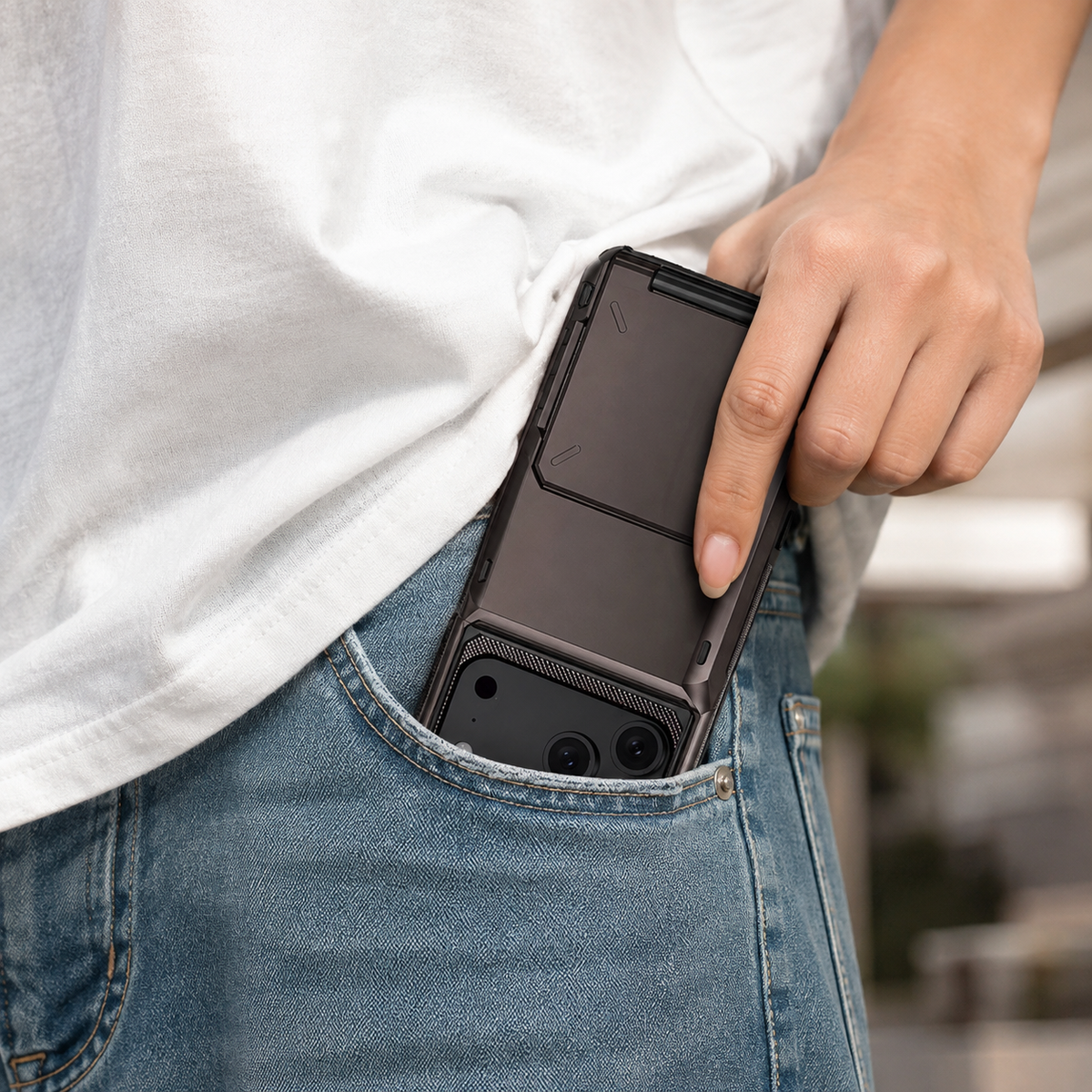 Premium iPhone Case Wallet Card Holder Slide Armor Shockproof Protective Cover Dual Layer PC Anti Scratch Anti Fingerprint Non Slip Slim Business Design