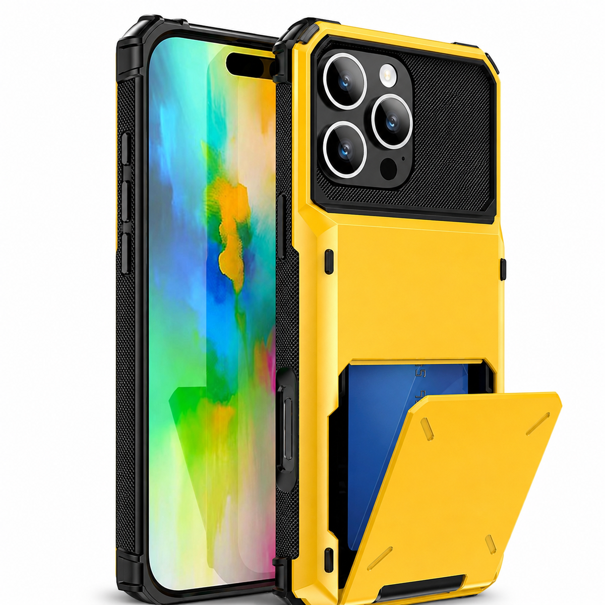 Premium iPhone Case Wallet Card Holder Slide Armor Shockproof Protective Cover Dual Layer PC Anti Scratch Anti Fingerprint Non Slip Slim Business Design
