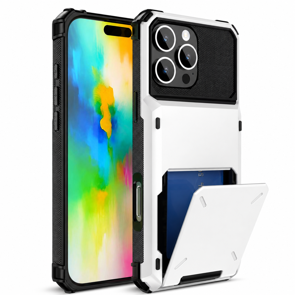 Premium iPhone Case Wallet Card Holder Slide Armor Shockproof Protective Cover Dual Layer PC Anti Scratch Anti Fingerprint Non Slip Slim Business Design