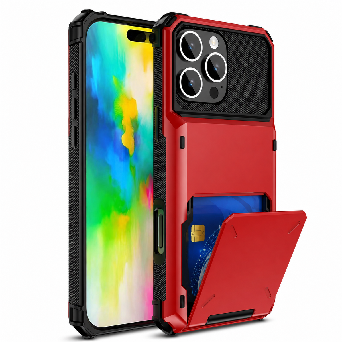 Premium iPhone Case Wallet Card Holder Slide Armor Shockproof Protective Cover Dual Layer PC Anti Scratch Anti Fingerprint Non Slip Slim Business Design