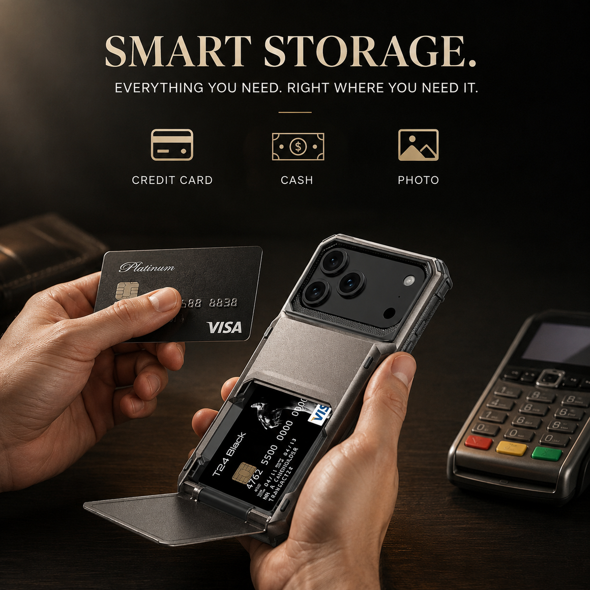 Premium iPhone Case Wallet Card Holder Slide Armor Shockproof Protective Cover Dual Layer PC Anti Scratch Anti Fingerprint Non Slip Slim Business Design