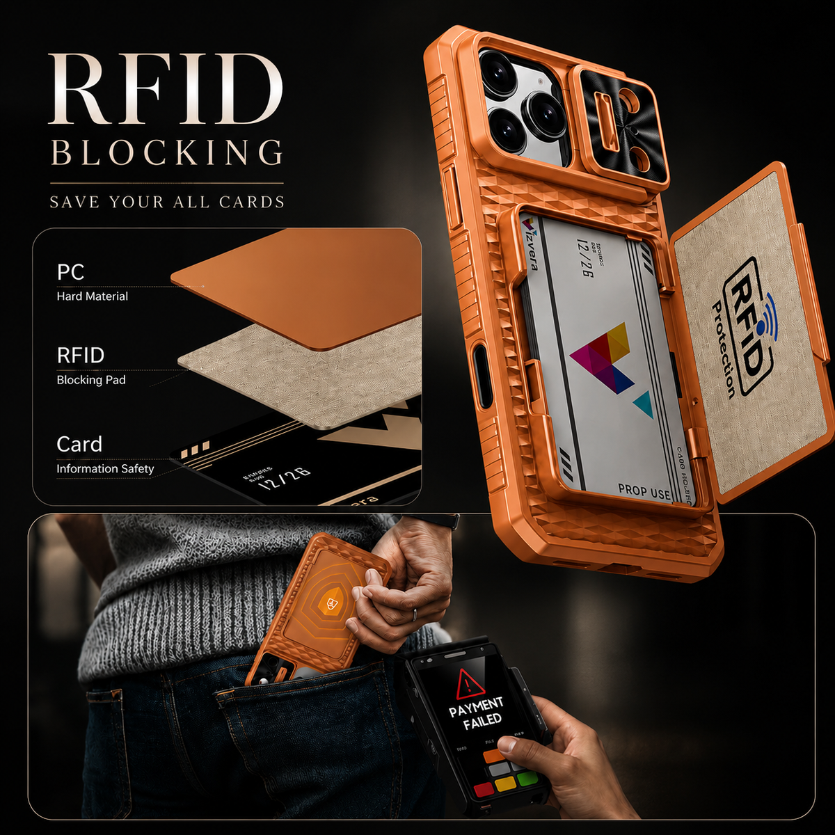 Premium iPhone Case Wallet Card Holder Sliding Camera Cover Stand MagSafe Compatible RFID Blocking Dual Layer Shockproof Heavy Duty Full Protection Design