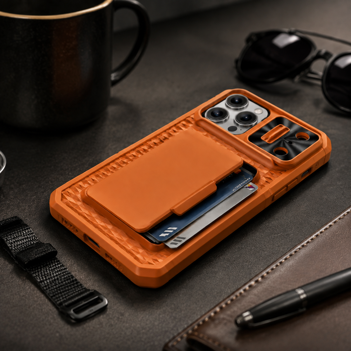 Premium iPhone Case Wallet Card Holder Sliding Camera Cover Stand MagSafe Compatible RFID Blocking Dual Layer Shockproof Heavy Duty Full Protection Design