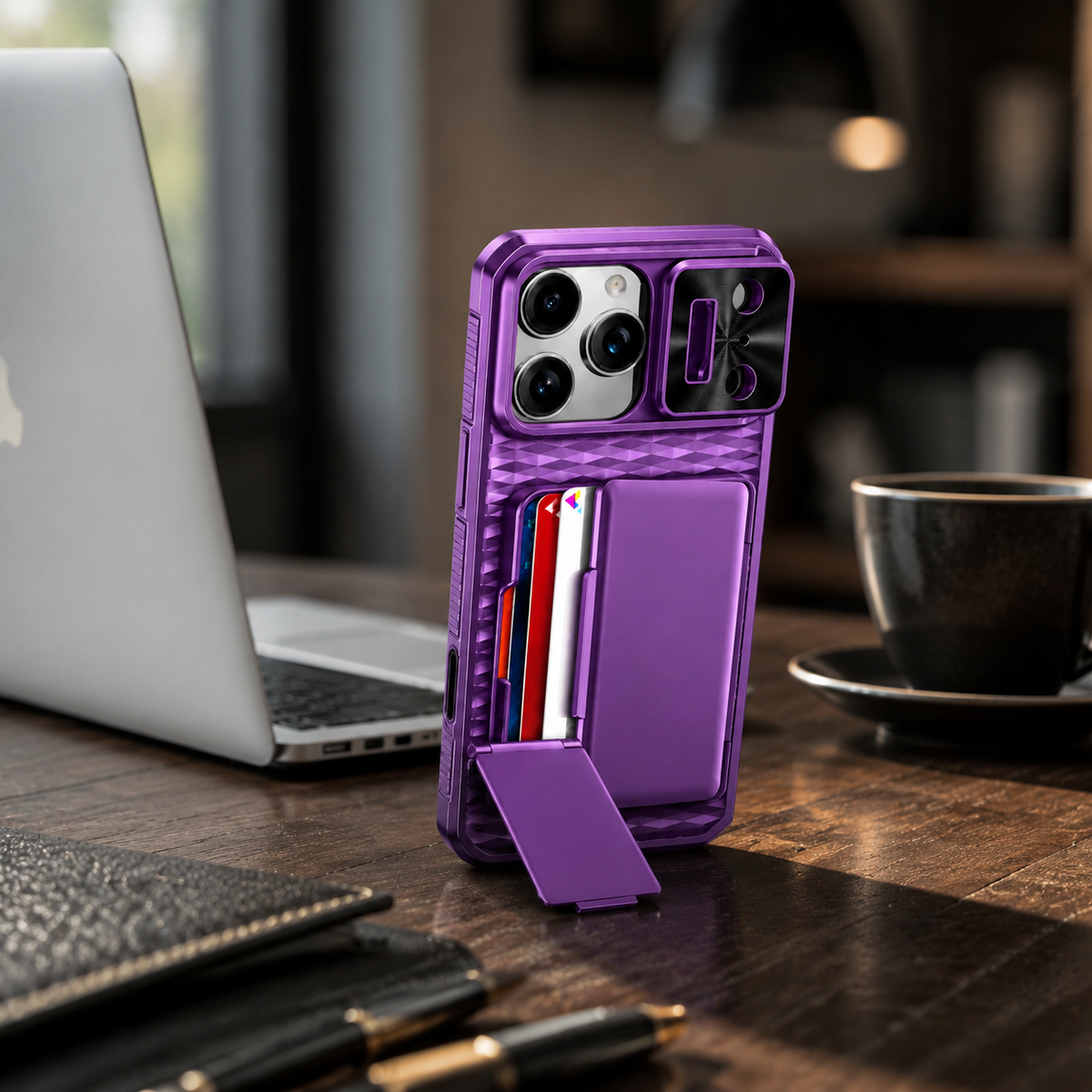Premium iPhone Case Wallet Card Holder Sliding Camera Cover Stand MagSafe Compatible RFID Blocking Dual Layer Shockproof Heavy Duty Full Protection Design