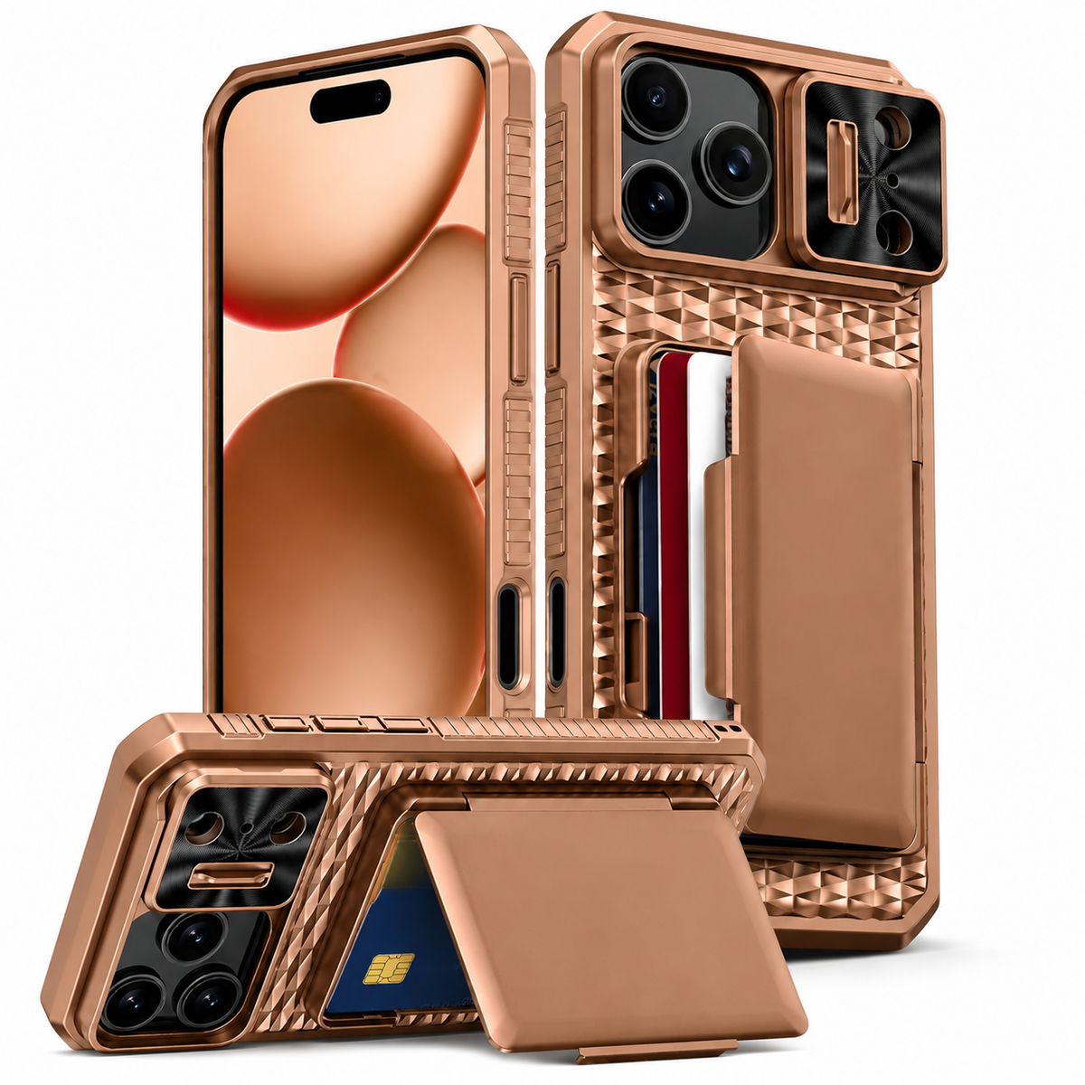 Premium iPhone Case Wallet Card Holder Sliding Camera Cover Stand MagSafe Compatible RFID Blocking Dual Layer Shockproof Heavy Duty Full Protection Design