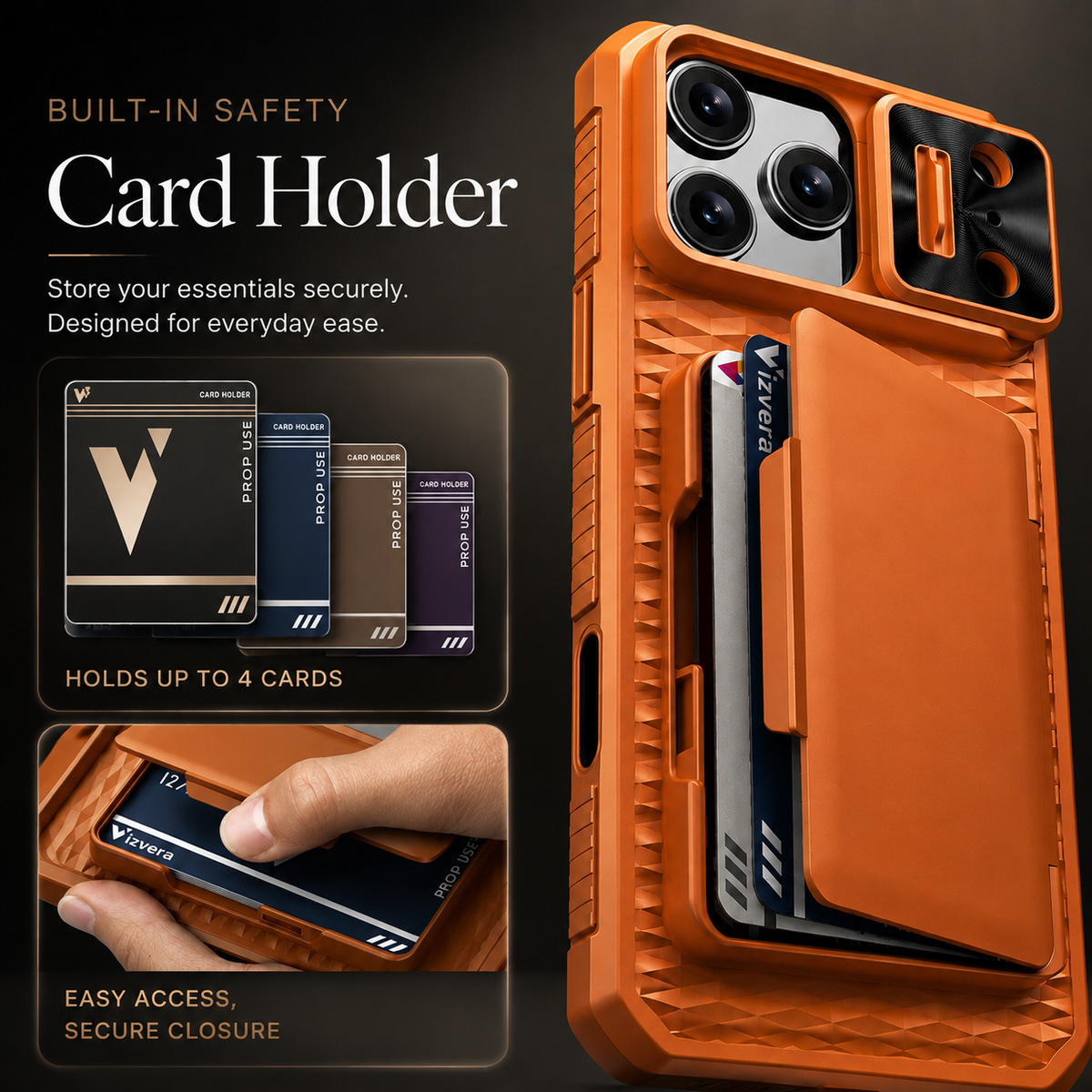 Premium iPhone Case Wallet Card Holder Sliding Camera Cover Stand MagSafe Compatible RFID Blocking Dual Layer Shockproof Heavy Duty Full Protection Design