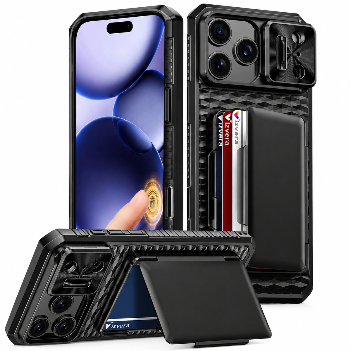 Premium iPhone Case Wallet Card Holder Sliding Camera Cover Stand MagSafe Compatible RFID Blocking Dual Layer Shockproof Heavy Duty Full Protection Design