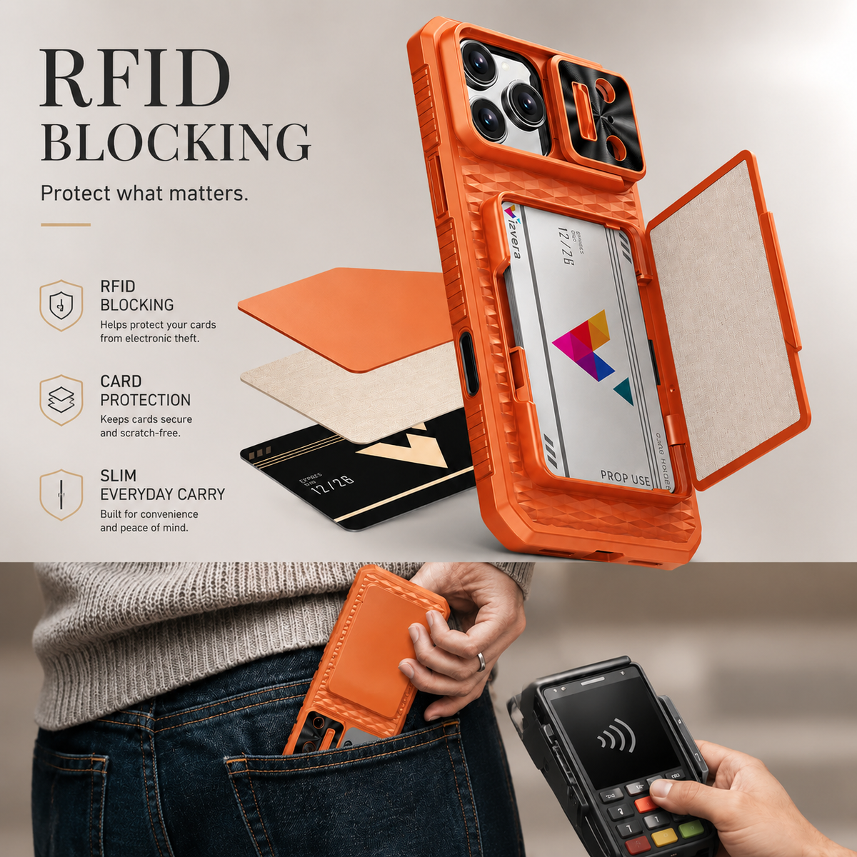 Premium iPhone Case Wallet Card Holder Sliding Camera Cover Stand Shockproof Dual Layer Heavy Duty Full Coverage Slim Protective Durable Design