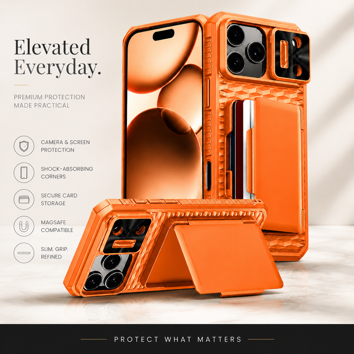 Premium iPhone Case Wallet Card Holder Sliding Camera Cover Stand Shockproof Dual Layer Heavy Duty Full Coverage Slim Protective Durable Design