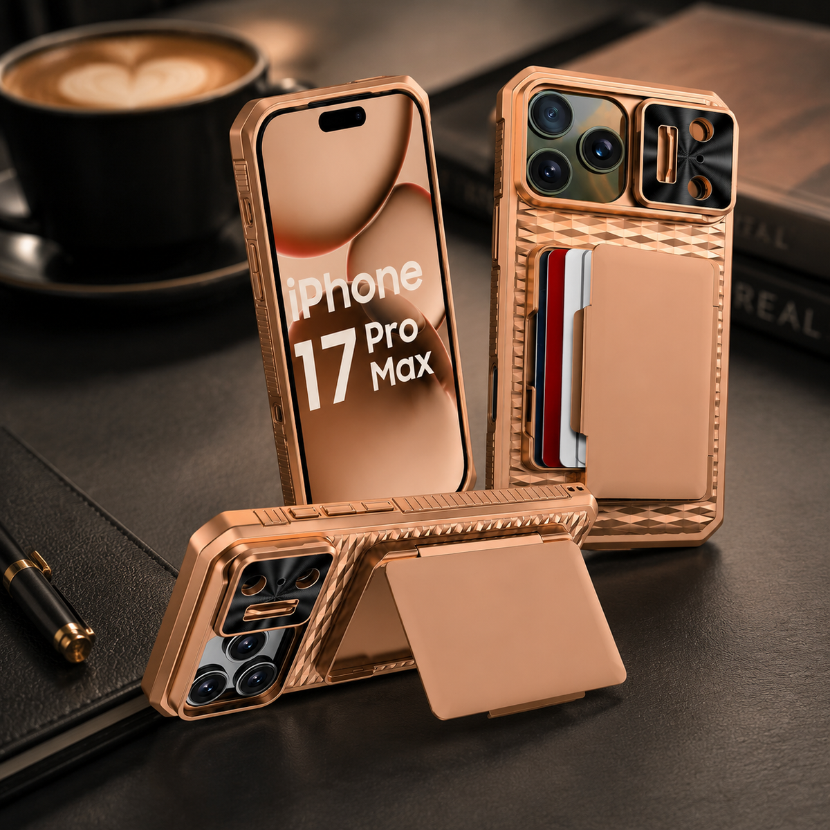 Premium iPhone Case Wallet Card Holder Sliding Camera Cover Stand Shockproof Dual Layer Heavy Duty Full Coverage Slim Protective Durable Design