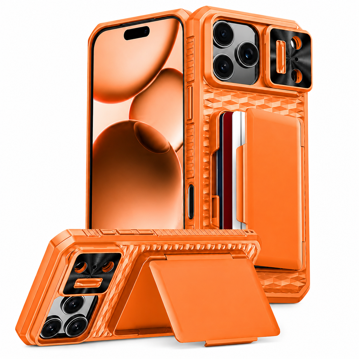 Premium iPhone Case Wallet Card Holder Sliding Camera Cover Stand Shockproof Dual Layer Heavy Duty Full Coverage Slim Protective Durable Design