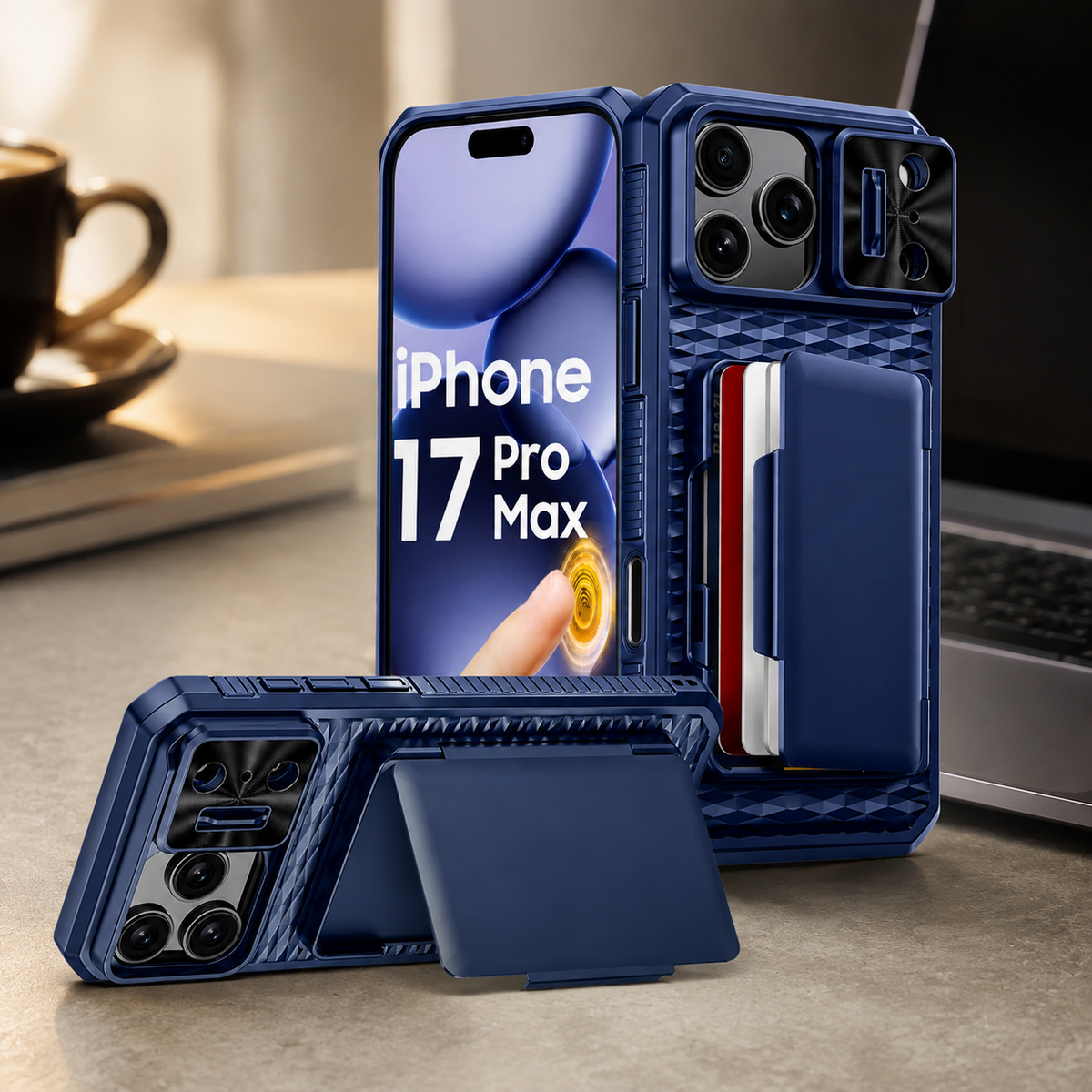 Premium iPhone Case Wallet Card Holder Sliding Camera Cover Stand Shockproof Dual Layer Heavy Duty Full Coverage Slim Protective Durable Design