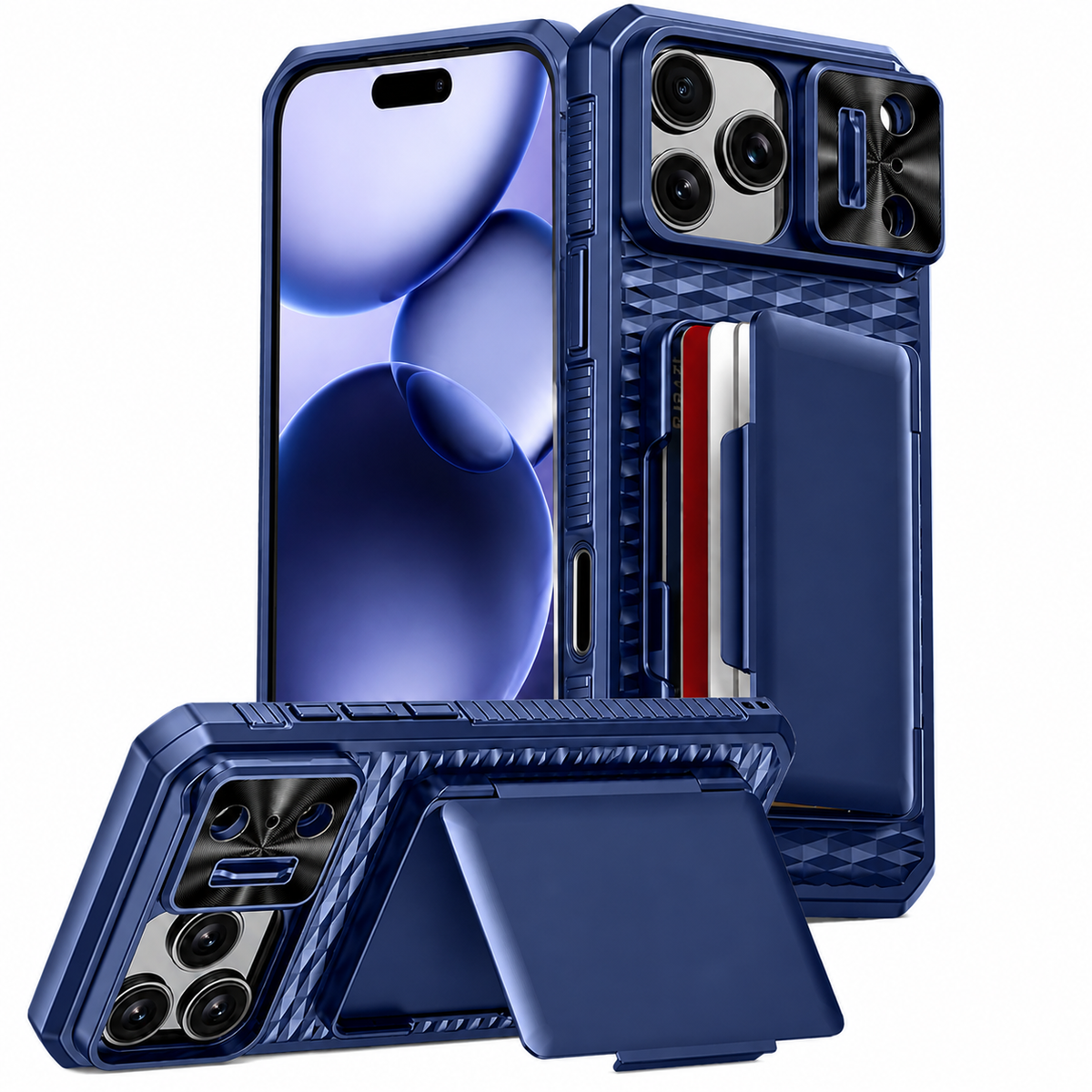 Premium iPhone Case Wallet Card Holder Sliding Camera Cover Stand Shockproof Dual Layer Heavy Duty Full Coverage Slim Protective Durable Design