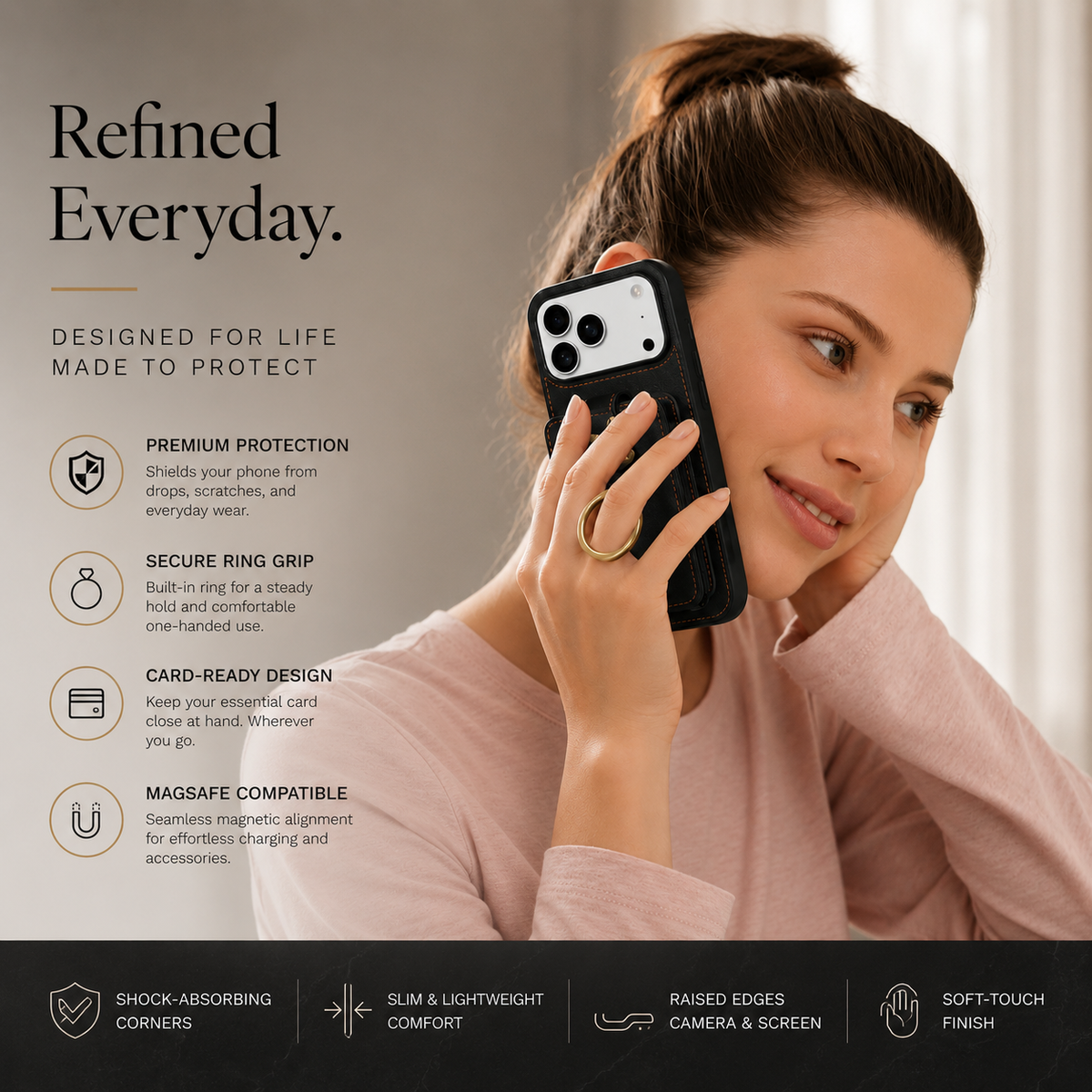 Premium iPhone Case Wallet Cover Card Holder 360 Rotating Ring Kickstand RFID Blocking PU Leather Shockproof Full Protection Slim Magnetic Closure Design