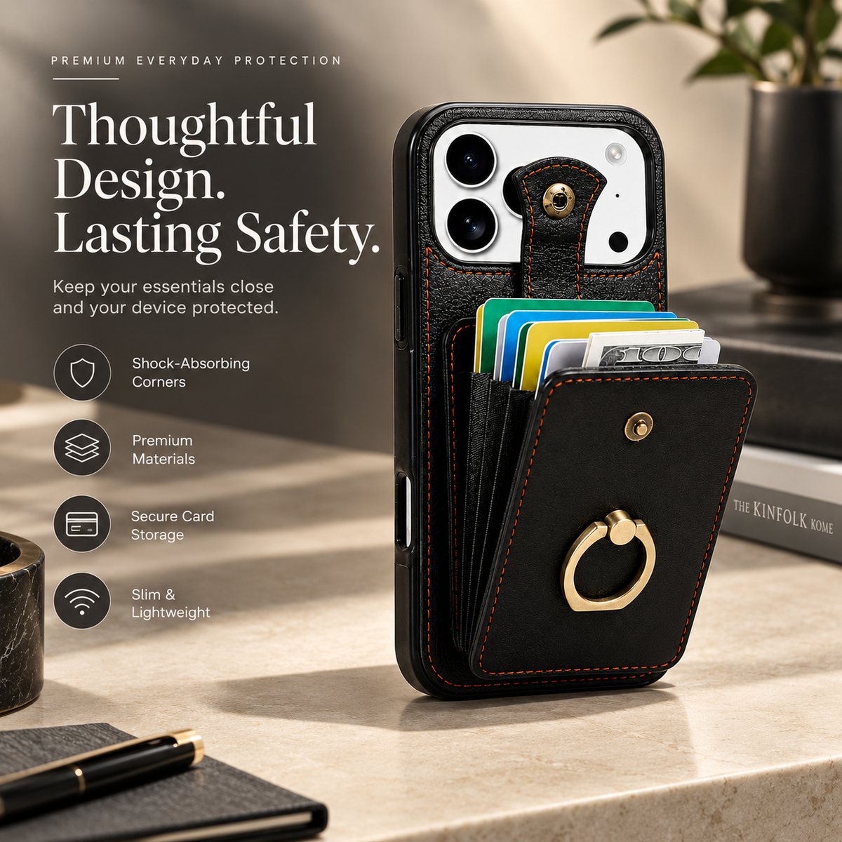 Premium iPhone Case Wallet Cover Card Holder 360 Rotating Ring Kickstand RFID Blocking PU Leather Shockproof Full Protection Slim Magnetic Closure Design