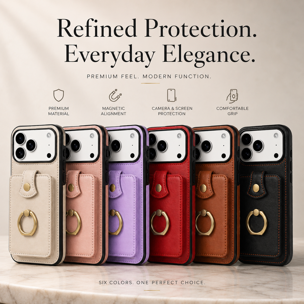 Premium iPhone Case Wallet Cover Card Holder 360 Rotating Ring Kickstand RFID Blocking PU Leather Shockproof Full Protection Slim Magnetic Closure Design