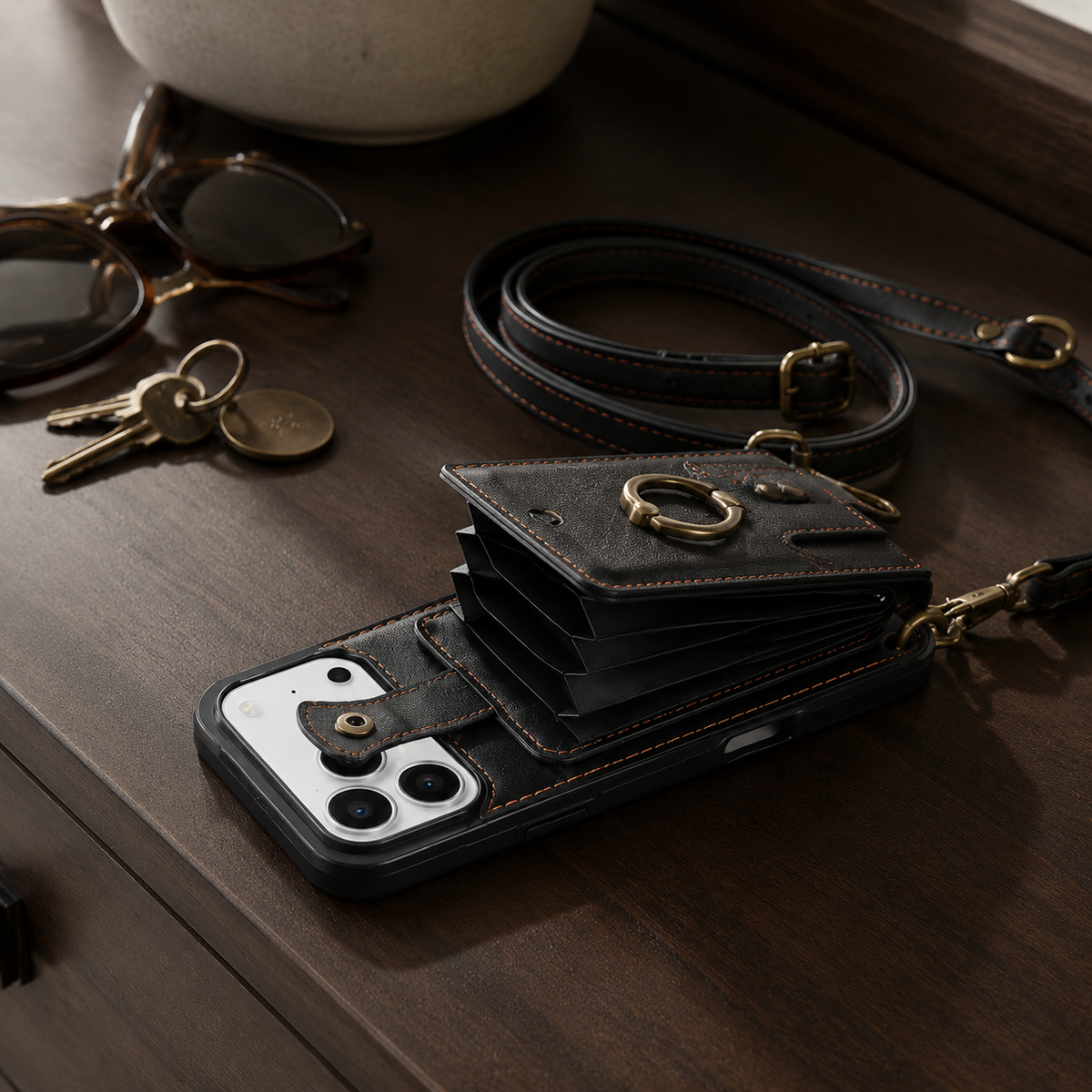 Premium iPhone Case Wallet Cover Card Holder 360 Rotating Ring Kickstand RFID Blocking PU Leather Shockproof Full Protection Slim Magnetic Closure Design