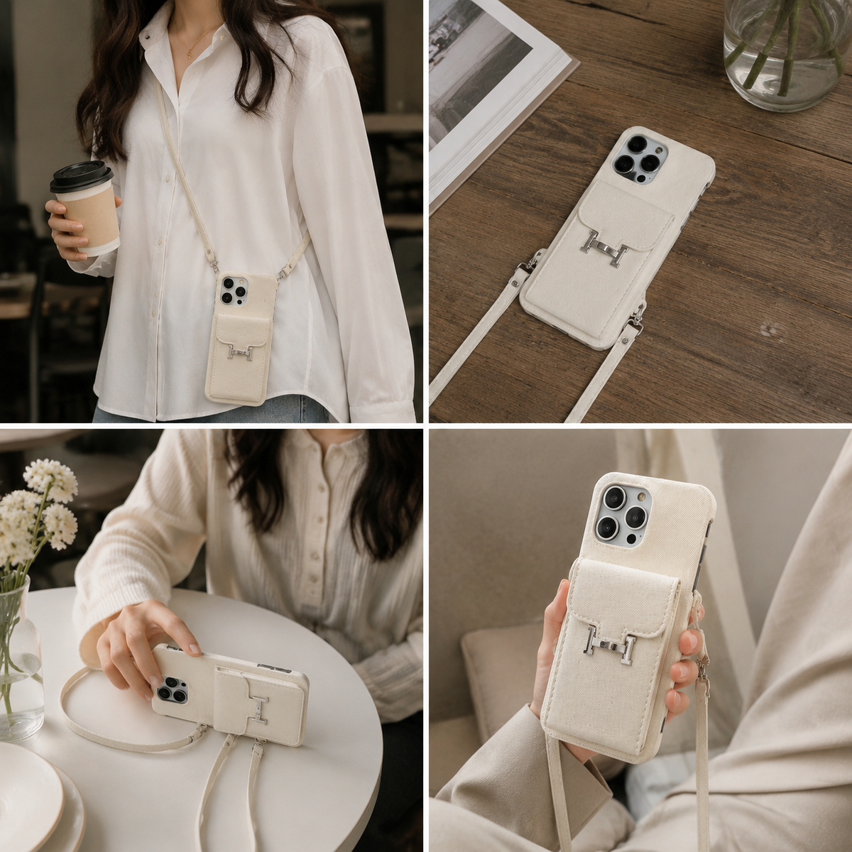 Premium iPhone Case Wallet Crossbody Flip Cover PU Leather Card Pocket Shoulder Strap Magnetic Closure Shockproof RFID Blocking Full Coverage